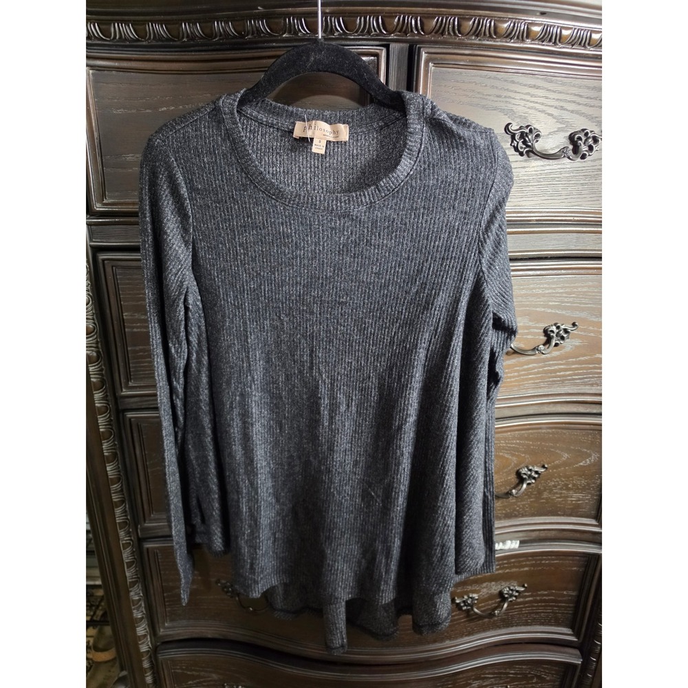 Philosophy Republic Clothing Grey‎ Ribbed Long Sleeve Pleated Back Top Small